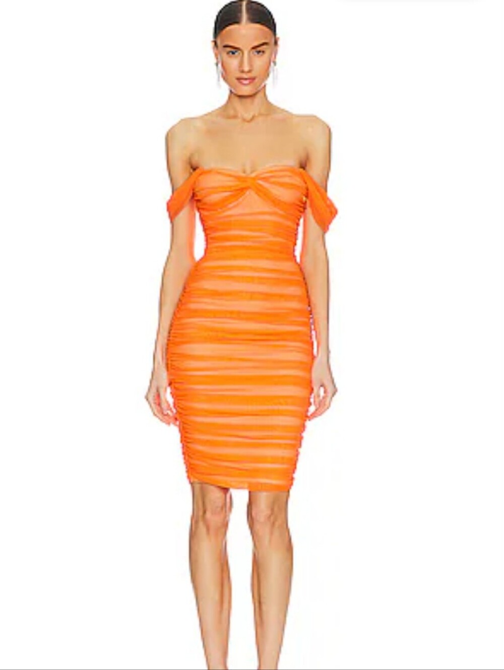 Norma Kamali Bright Orange Strapless Ruched Bodycon Dress